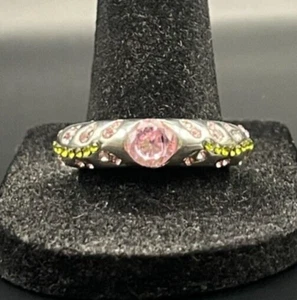 Anillo antiguo vintage de circonita cúbica con estrás tono plata - talla 10 - Imagen 1 de 4