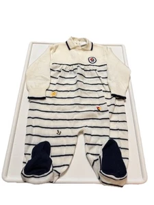 Vintage Nautical Baby Romper 6-9M Striped Knit Sailboat Anchor Made Philippines - Picture 1 of 11