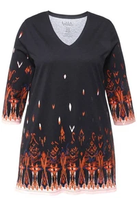 Ulla Popken Damen große Größen Longshirt bedruckt V Ausschnitt 3 4 Arm 832962 - Bild 1 von 6