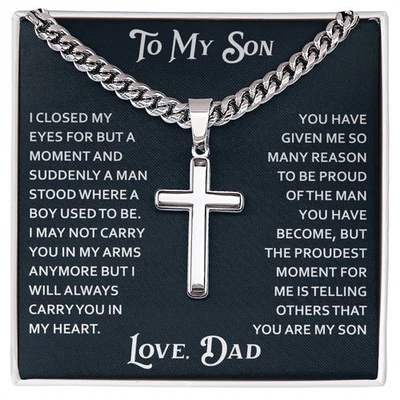To My Son Cross Necklace Christian Faith Gift From Dad Papa Motivational Jewelry - Image 1 of 4