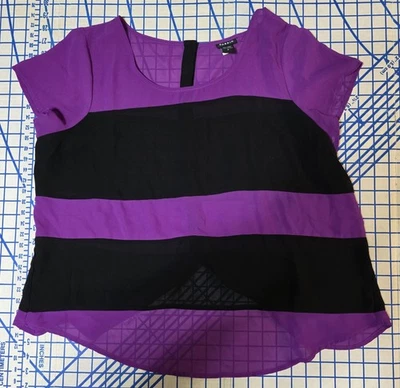 Torrid Purple Black Striped Blouse Maternity Size 0 Short Sleeve Button Back - Image 1 of 4