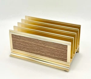 Vintage MCM Vernadium goldfarben Metall Brief Sortierer mit Holzmaserung Schreibtisch Ablage - Bild 1 von 9