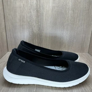 Crocs 205880 Reviva Ballet Flat Slip On Shoes Womens 11 Low Top Knit Black White - Picture 1 of 10