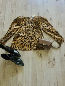 Dress Forum Tiger Print Satin Blouse Long Sleeve Top – Size S New with Tags - Picture 1 of 7