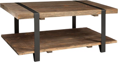 Mesa de centro Stowe de madera recuperada de 42 pulgadas, patas de metal duraderas, única envuelta en mí Foto 1 de 4