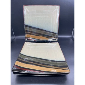 Sango Avanti Black 4721 Set of 3 Square Dinner Plates 11" Normal Wear - Picture 1 of 8