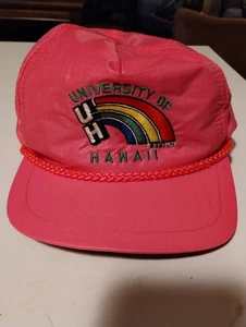 University of Hawaii Rainbow Warriors Vintage 90s Era Neon Pink Nylon Hat Cap. - Picture 1 of 6