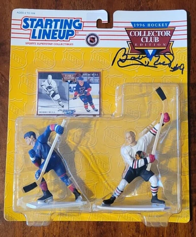 Brett Hull & Bobby Hull 1996 Starting Lineup Bobby Hull Blackhawks signed IP #9 Cover