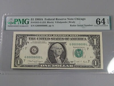Choice UNC 1988-A Binary Radar FRN Note PMG 64 EPQ. G 00099000 L. #11 - Image 1 of 4