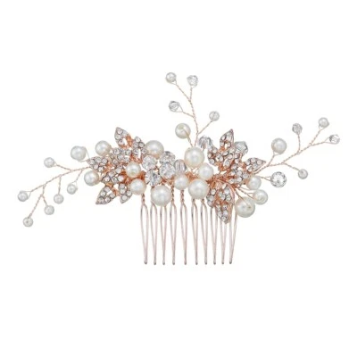 Vintage Pearl Beaded Crystal Bridal Side Comb Wedding Insert Hair Comb Headdress - Image 1 of 4