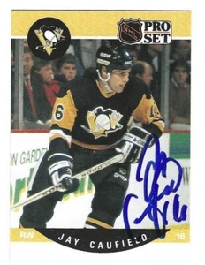 Signed JAY CAUFIELD Pittsburgh Penguins 1990-91 Pro Set Card #504 w/Show Ticket - Picture 1 of 1