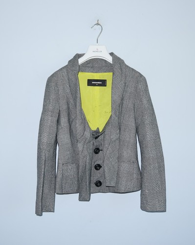 Giacca blazer donna DSQUARED2 lana a quadri nero bianco pied de poule taglia 44