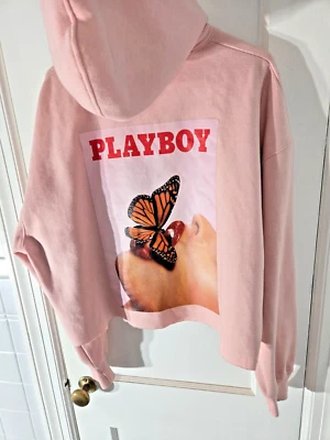 PLAYBOY X MISSGUIDED Sudadera con Capucha Rosa Labios Mariposa De Gran Tamaño XL Recortada Foto 1 de 4
