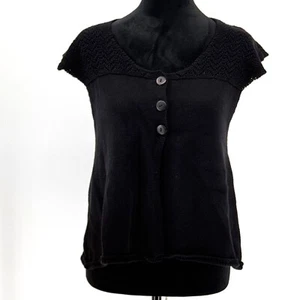 Vtg RXB Cardigan Women M Black Knit Top Textured Shell Buttons Hong Kong Flutter - Picture 1 of 8