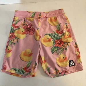 Neff Swim Trunks Unlined Boys Size Medium Pink Rubber Ducky Graphic Pockets - Picture 1 of 5