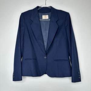 Vintage Pendleton Virgin Wool Blazer Womens Size 8 Navy Blue Single Button Notch - Picture 1 of 12