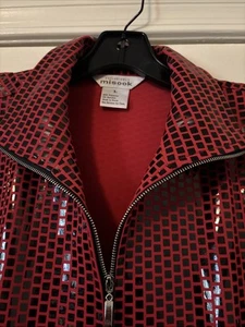 Exclusively Misook Shiny Pailettes Full Zip Jacket Women L Black Red Squares - Imagen 1 de 5