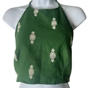 House of Harlow 1960 – Women's Green Embroidered Smocked Halter Top – Sz. M - Picture 1 of 6