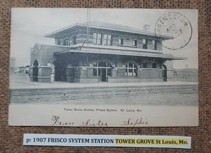 posted: 1907 FRISCO SYSTEM STATION TOWER GROVE St Louis, Mo. Postcard LITHO b/w - Imagen 1 de 2