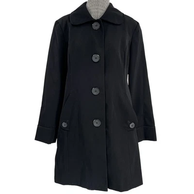 Anne Klein Raincoat Black Long Trench Coat Dark Academia Corpcore Office Work L - Image 1 of 4