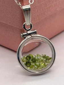 Handgefertigt 12,5 mm verkleinertes Sterlingsilber Peridot Shaker Medaillon Plexiglas Ansicht - Bild 1 von 7