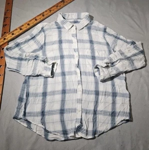 Camisa American Eagle para mujer mediana blanca ajuste de novio a cuadros lengüeta enrollable preppy - Imagen 1 de 13