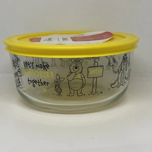 PYREX WINNIE THE POOH 4 Cup Storage Bowl & Lid Yellow Black Memories Collector - Picture 1 of 6
