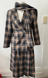Traje falda ecuestre romántica a cuadros lana vintage años 80 para mujer talla S bufanda rústica - Imagen 1 de 17
