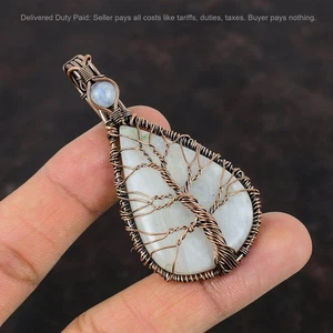 Kupfer Natur Regenbogen Mondstein Draht umwickelt Lebensbaum Krone Chakra Anhänger - Bild 1 von 7