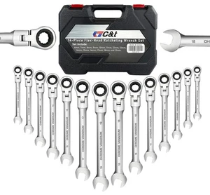 14-Piece 180° Flex-Head Ratcheting Wrench Set, Metric 6-19mm, 72 Teeth, CR-V ... - Picture 1 of 7