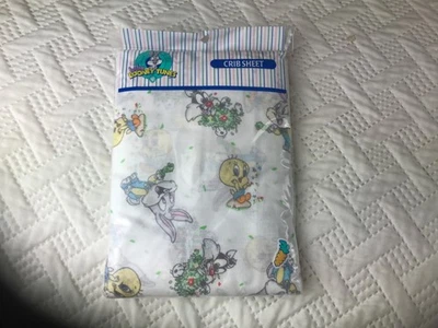 Lençol de berço vintage Baby Looney Tunes NOVO 28x52 Gerber 50/50 algodão poli anos 90 - Imagem 1 de 4
