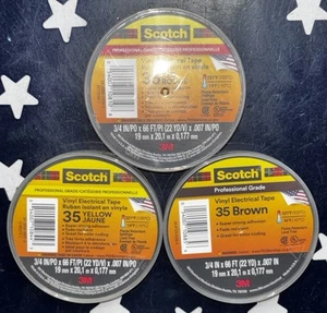 Scotch 3m #35 RED YELLOW & BROWN Electrical Tape Vinyl 3/4" x 66' ONE OF EACH - Picture 1 of 6