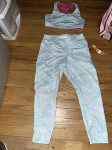 AVIA Girls 2 piece Aqua Athletic Wear Crop Bra Top & Leggings Size L 10-12 VGC - Picture 1 of 3
