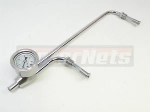 Chrome Holley Quad Dual Fuel Line w/ 0-15 PSI Liquid Oil Gauge, 9-5/16" Centers - Picture 1 of 3