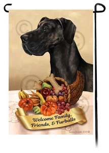 Thanksgiving Garden Flag - Uncropped Black Great Dane 067A - Picture 1 of 1