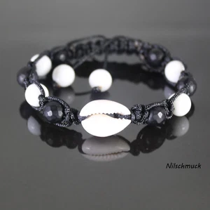 Kauri Muschel Armband Schwarz/Weiß Onyx Perlen Cowrie Shell Armschmuck - Bild 1 von 1