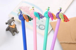 4pk Peacocks Animals Ballpoint Gel Pens Cute Funky Kids Party Gift Bag Fillers - Picture 1 of 8