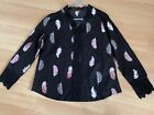 Ladies, Black Feather Print Top Size XL (18?) Pit To Pit 22”