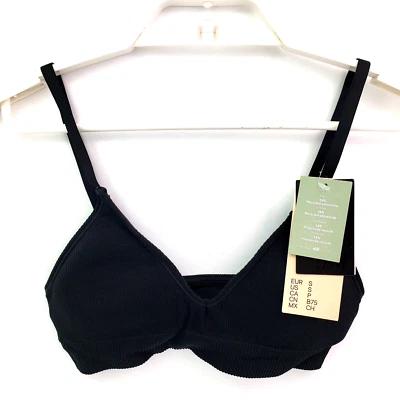 H&M Womens Size S Black Ribbed Removable Padded Bra - Image 1 of 4