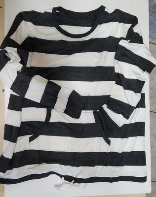 Pullover de felpa francesa Kensie para mujer cuello redondo L/S rayas blancas y negras S Foto 1 de 2