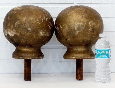 2 MONUMENTAL Antique NEWEL POST Wood STAIRCASE FINIAL Architectural Salvage Cover