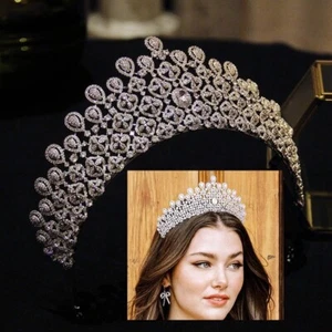 Royal Flower Cubic Zircon Bridal Tiaras Crowns Headpieces Wedding Hair Accessory - Picture 1 of 6