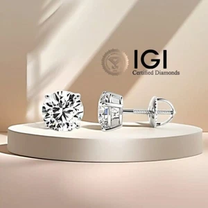 2.00 Carat IGI Certified D VS1 Lab Grown Diamond Stud Earrings 14K White Gold - Picture 1 of 6