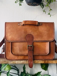 Handmade Suitable Leather Vintage Laptop Bag Messenger Briefcase Bag Satchel - Picture 1 of 7