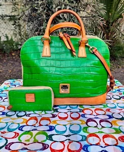 Dooney & Bourke Croco Embossed Zip Zip Domed Satchel Handbag & Wallet - Picture 1 of 16
