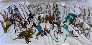 Lot 20+ Vintage Chunky Statement Necklace Dangle Bead Feather Tribal Pamela Gio - Picture 1 of 8