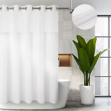 Cotton Blend Shower Curtain with Snap-in Liner and See-Through Top - Waffle W...