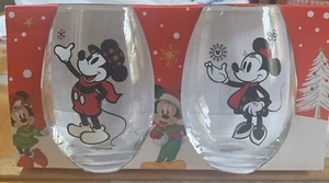 Disney’s Christmas “Mickey/ Minnie” Stemless Glasses - 2 NIB / MINT - 7 - Picture 1 of 5