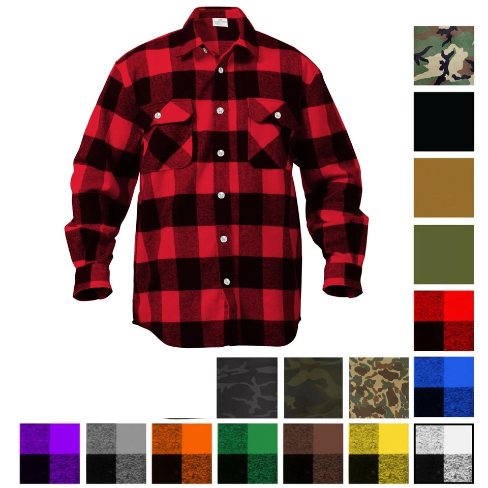 Plaid Flannel Shirt Brawny Buffalo Heavyweight Long Sleeve Checkered Lumberjack - Image 1 of 4