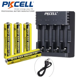 4Pcs PKCELL AAA 1.2V Rechargeable NiCD Batteries 400mAh with NiCD AA AAA Charger - Picture 1 of 6